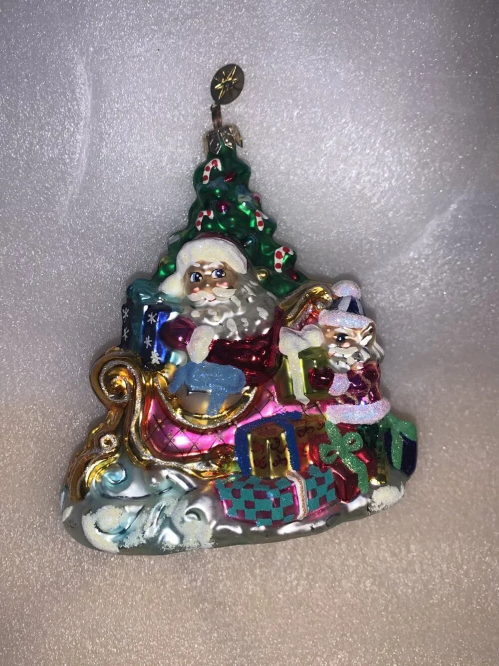 VINTAGE CHRISTOPHER RADKO CHRISTMAS TREE GLASS ORNAMENT Trim a Tree-O Sleigh